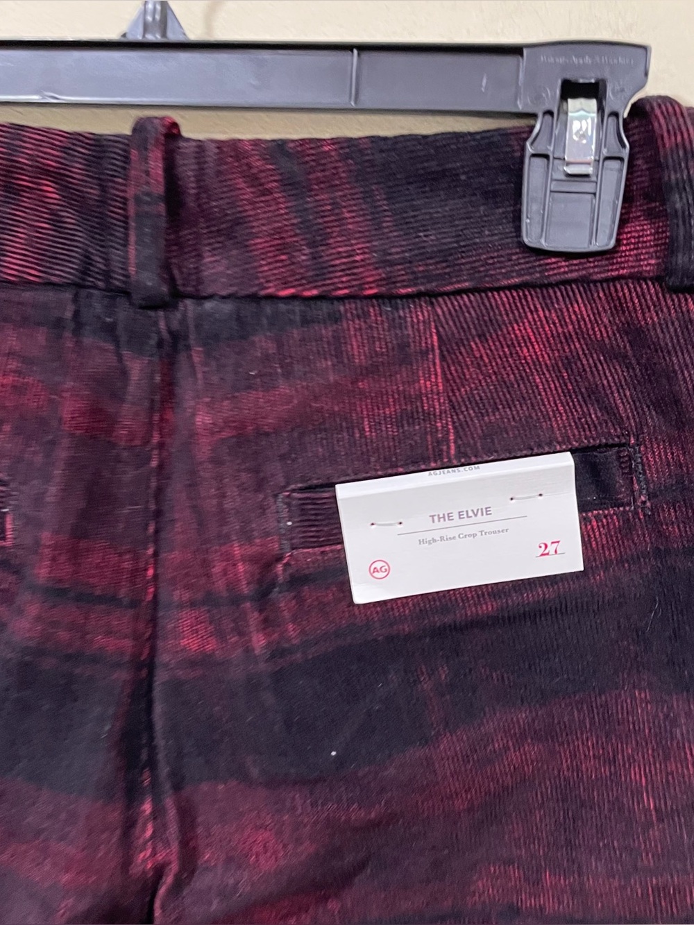 NWT AG Jeans The Elvie high-rise crop trouser red and black plaid corduroy  27 - Picture 9 of 11